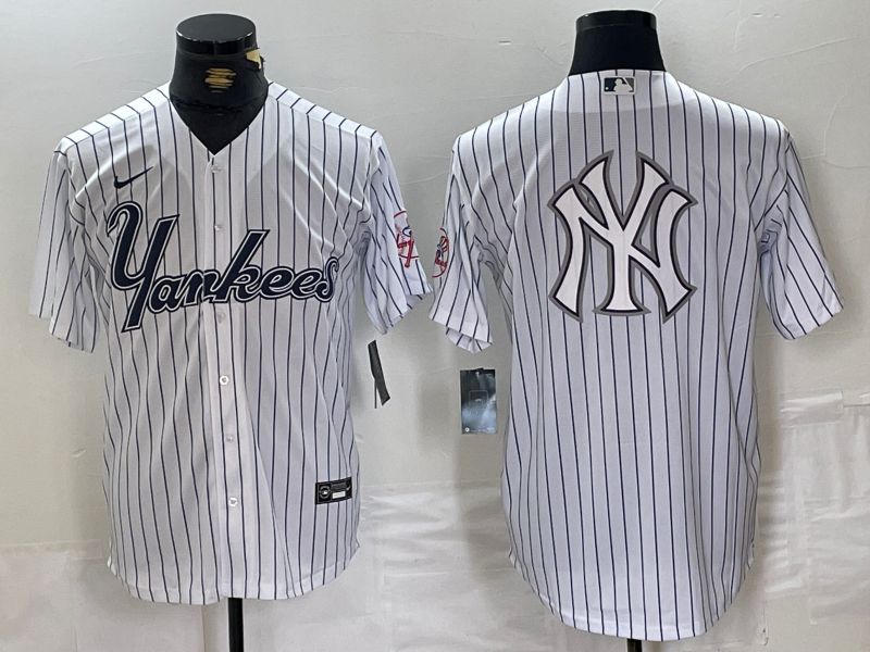 Men New York Yankees Blank White stripe Three generations joint names Nike 2024 MLB Jersey style 13